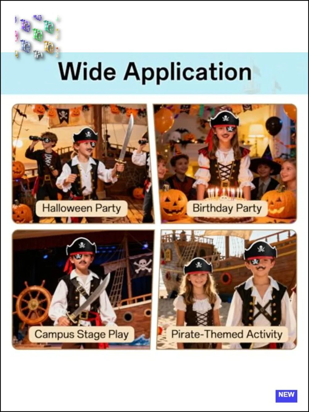 108 Pc Pirate Party Hat Set 36 Kids Eyepatches Mustaches Felt